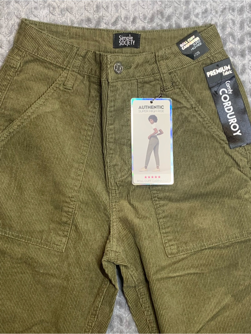 Simple Society Authentic Super High Rise Corduroy Pants — Olive